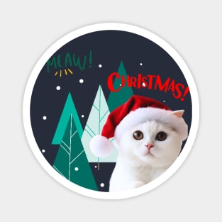 White Cat in Santa hat with Christmas Tree ,Brafdesign Magnet